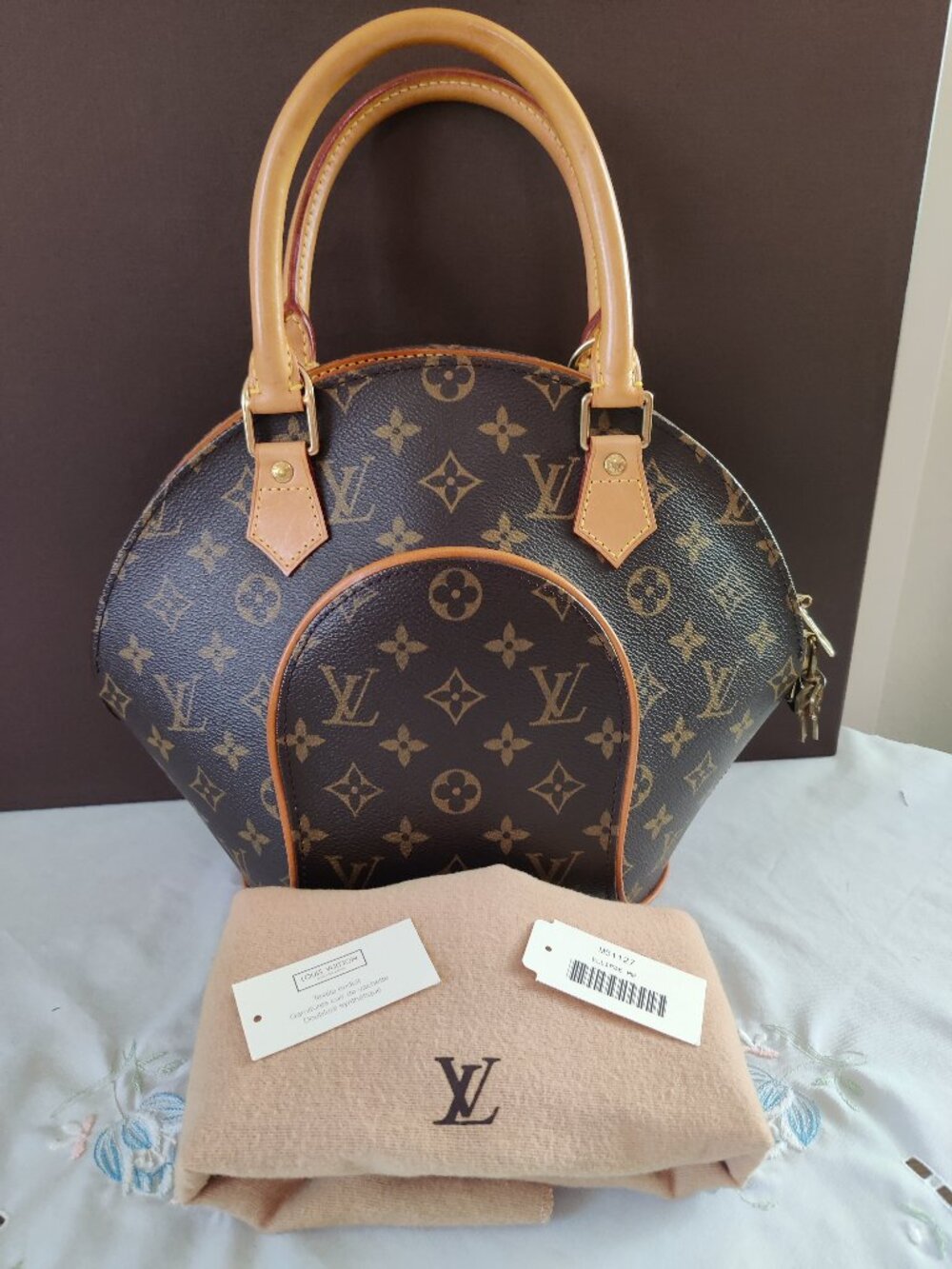Authentic LOUIS VUITTON Ellipse PM Brown Monogram Top Handle Bag EUC